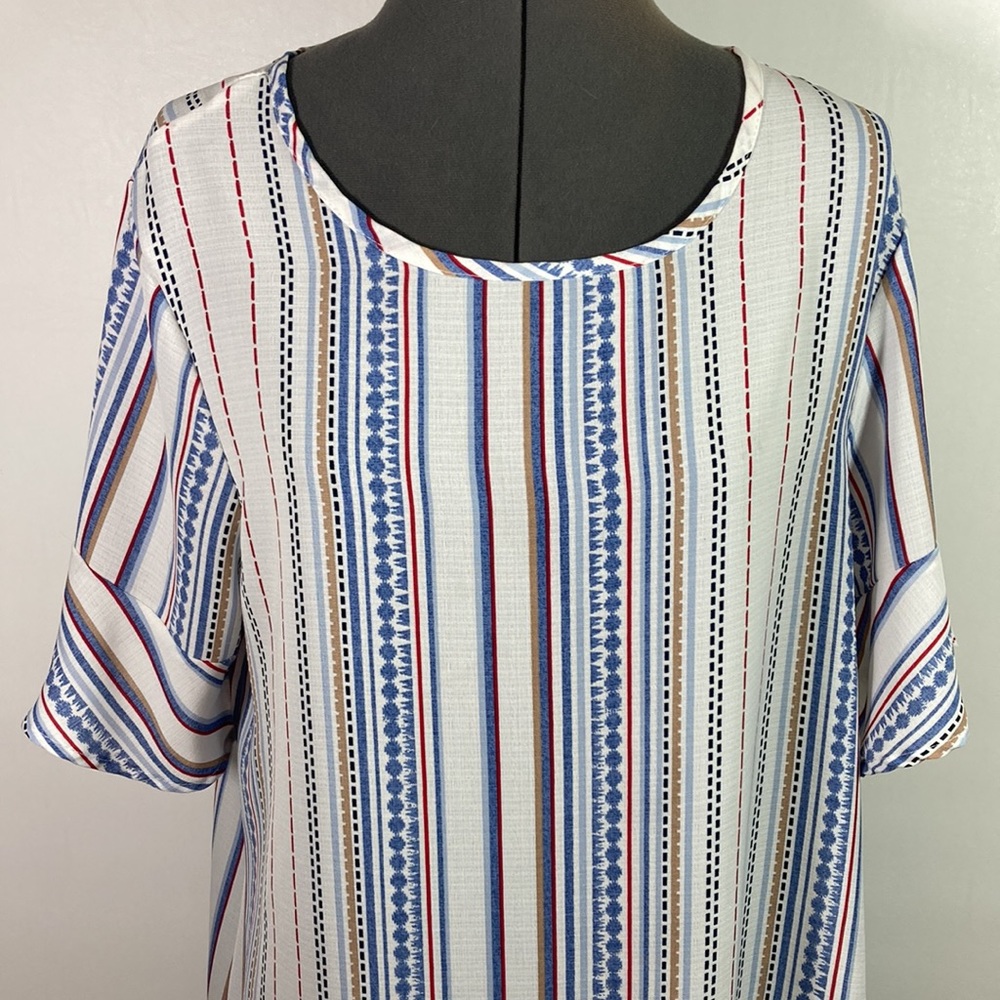 Liam & Co Pull Over Stripe Short Flare Sleeve Top Size L